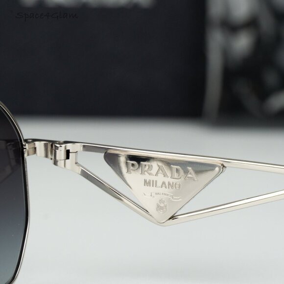 Prada Women Sunglasses Silver Grey Gradient Geometric PRA51S 1BC90A BRAND NEW - Picture 8 of 12